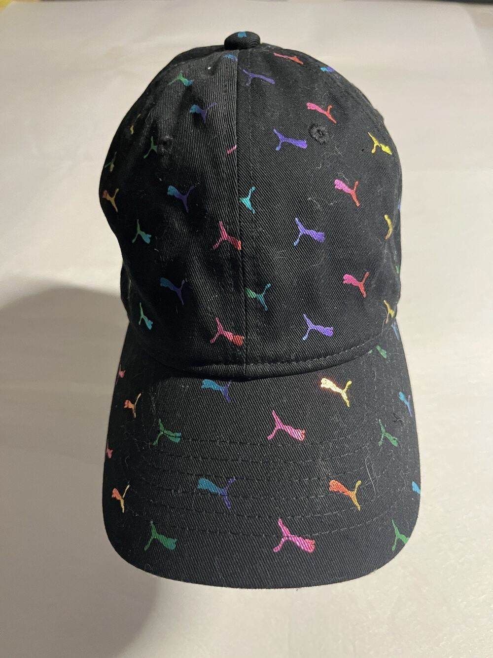 PUMA Black Multicolor Logo All Over Embroidered Baseball Cap Hat One Size